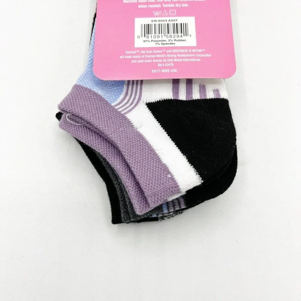 Everlast‎ Socks Womens Shoe Size 5 - 9 1/2 Cushion No Show Socks 3 Pair